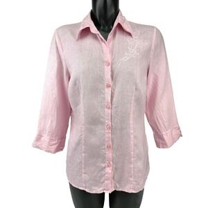 CONTEMPORAINE 100%‎ Linen Embroidered Pink Women's Blouse Size M